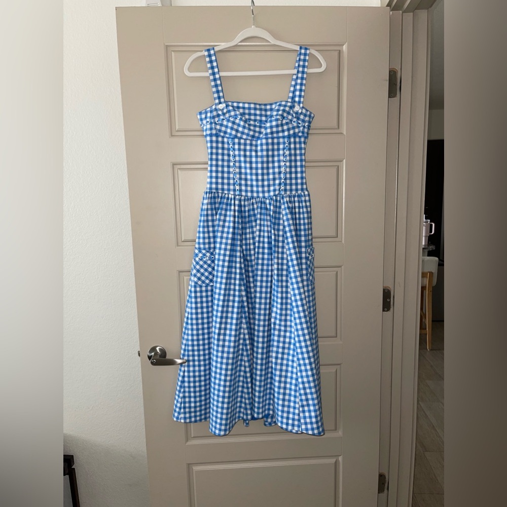 House of CB Blue and White Gingham Midi Dress - Picture 3 of 9